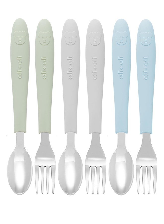 Ali+Oli Toddler Utensils Set (6 Pack) – Stainless Steel Kids Silverware with Soft Silicone Handles, BPA Free Baby Forks and Spoons, Durable Children Flatware Dishwasher Safe for Self Feeding (Bears) - Image 2
